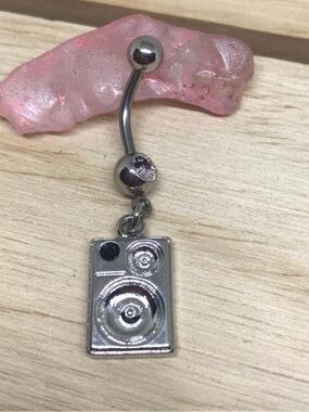 Clear gem speaker Dangle Belly Button Ring Piercing